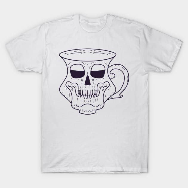 Grinning Skull Coffee Cup - Death before decaf - Tea Mug - hot drink black and white line drawing T-Shirt by AnanasArt